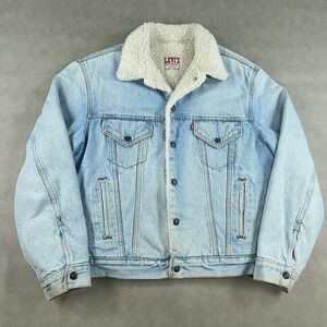 Vintage Levis Denim Jean Jacket Faded Trucker USA‎ Made 42R Sherpa 1987 80s